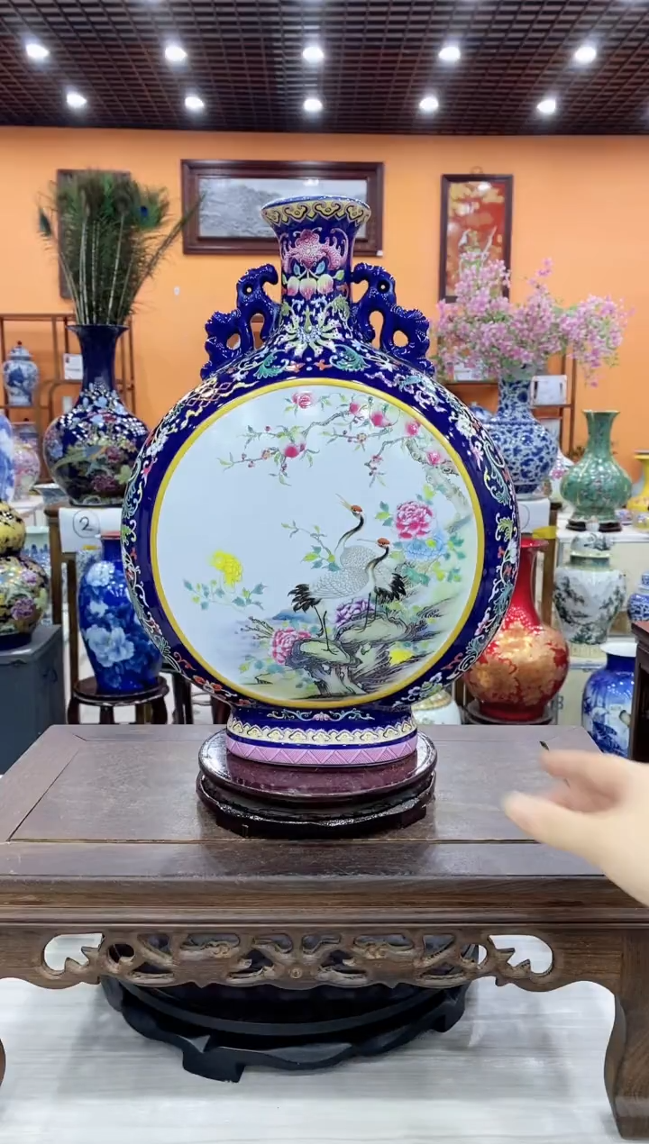 摆件景泰蓝双耳抱月樽+旋转底座