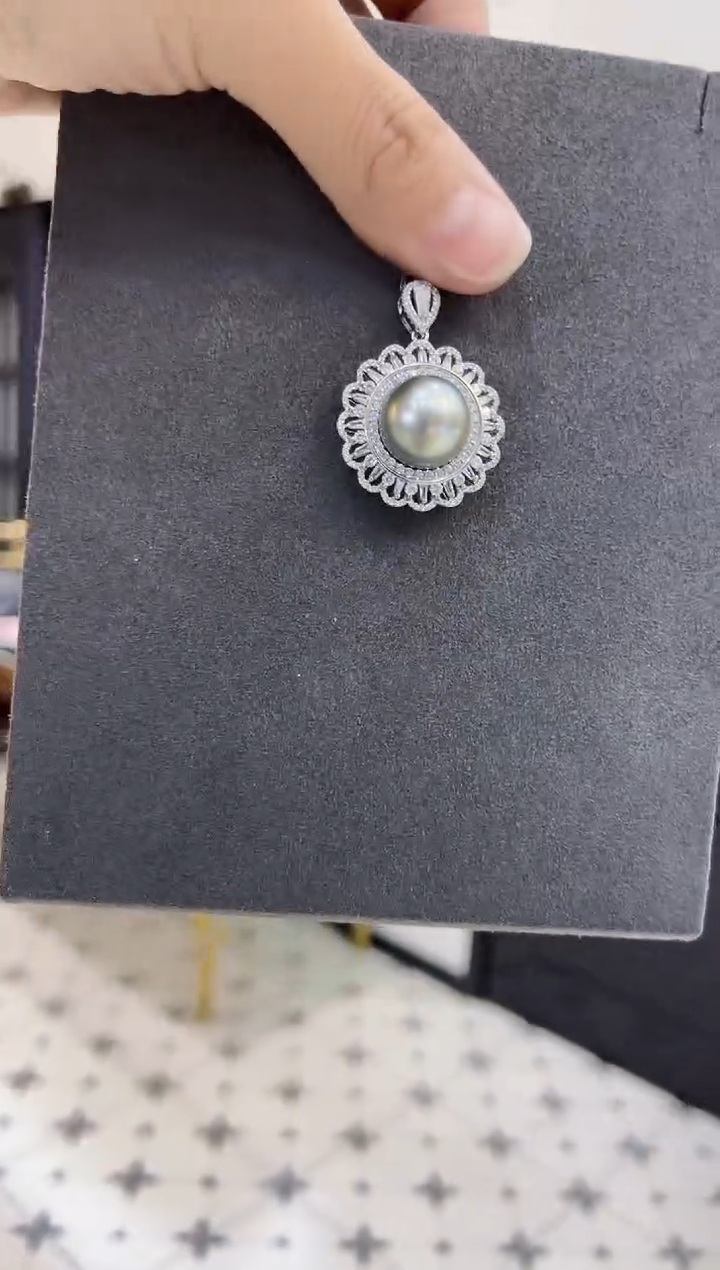 【闪购商品】海水珍珠颈饰银S925镶嵌大溪地 吊坠14mm