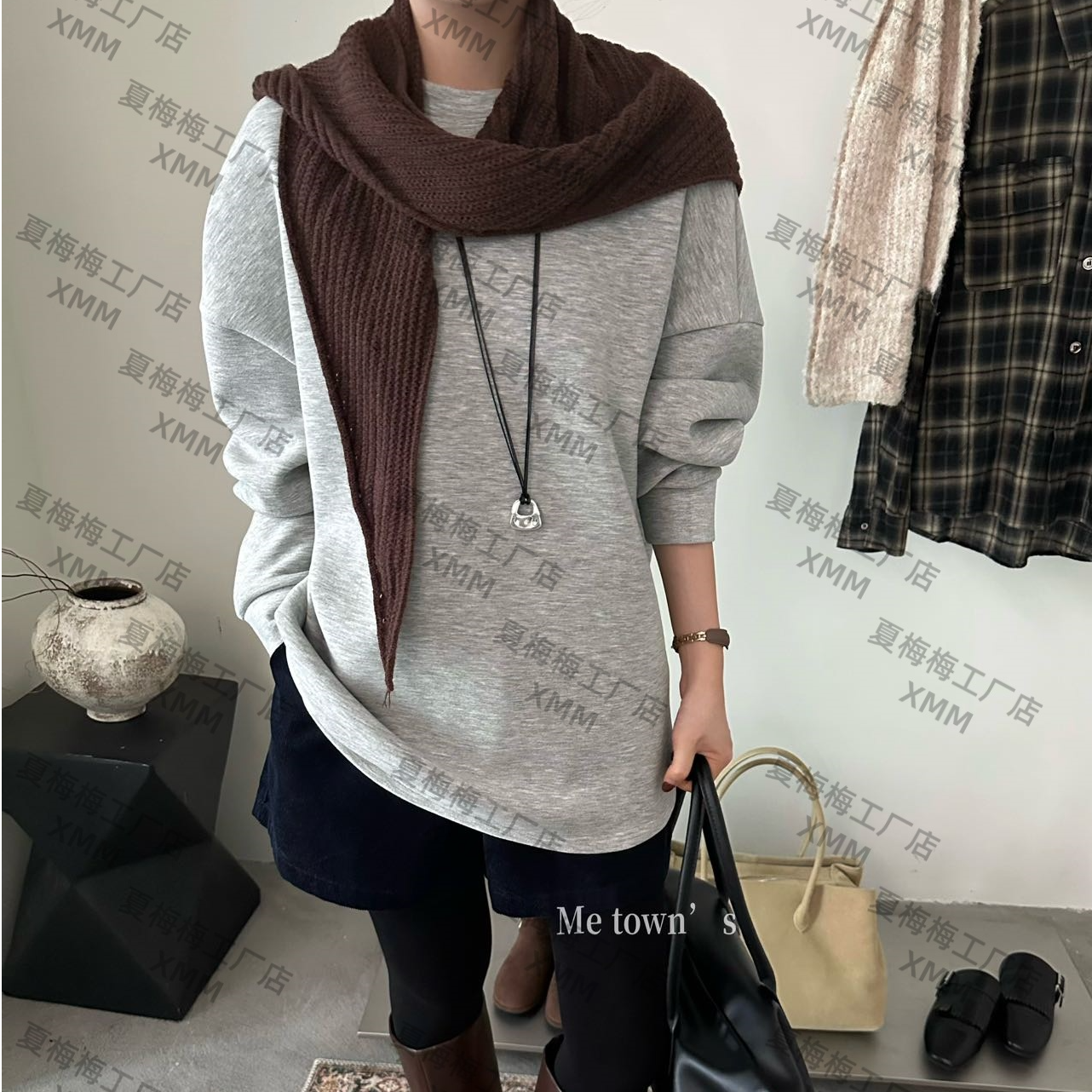 XMM.【双面绒围巾卫衣】 时尚卫衣极简风纯色休闲百搭潮流宽松H8326