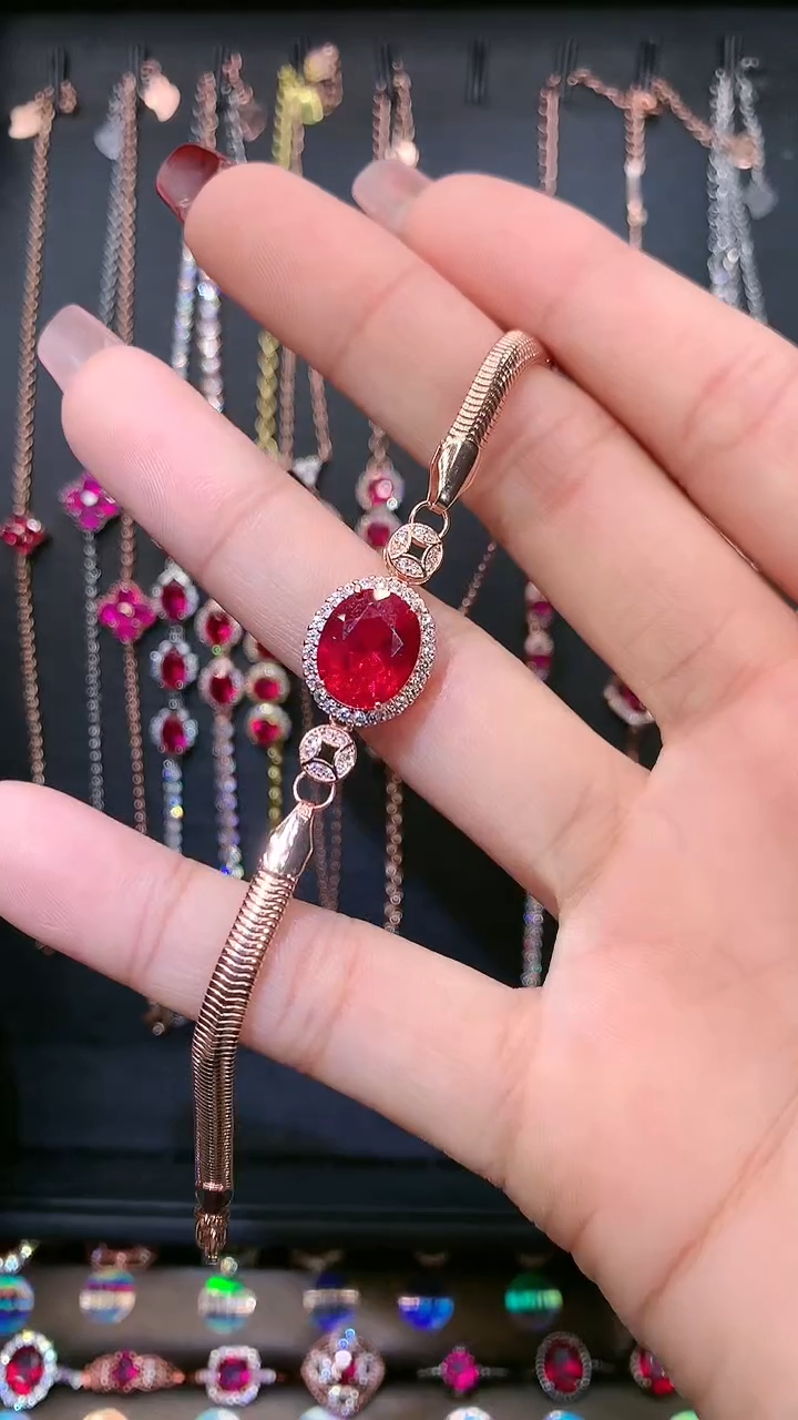 【闪购商品】红宝石手链银S925镶嵌玫瑰金