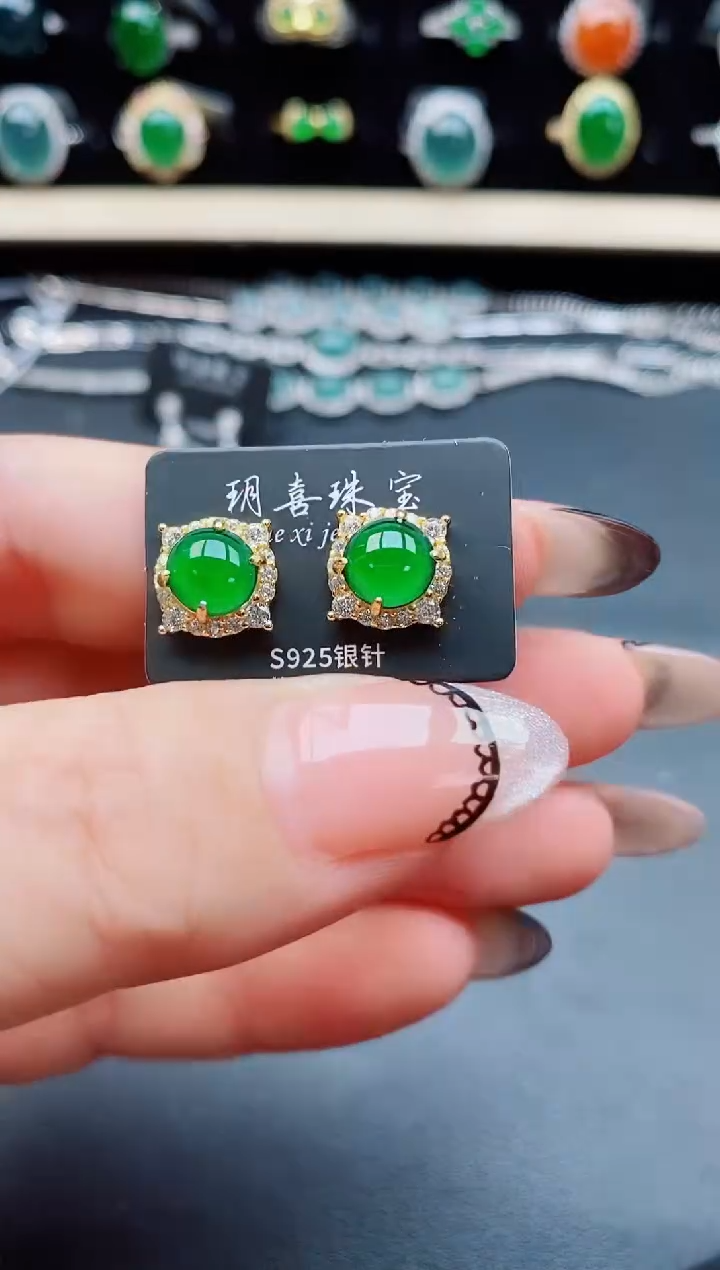 翡翠银S925镶嵌耳饰50850