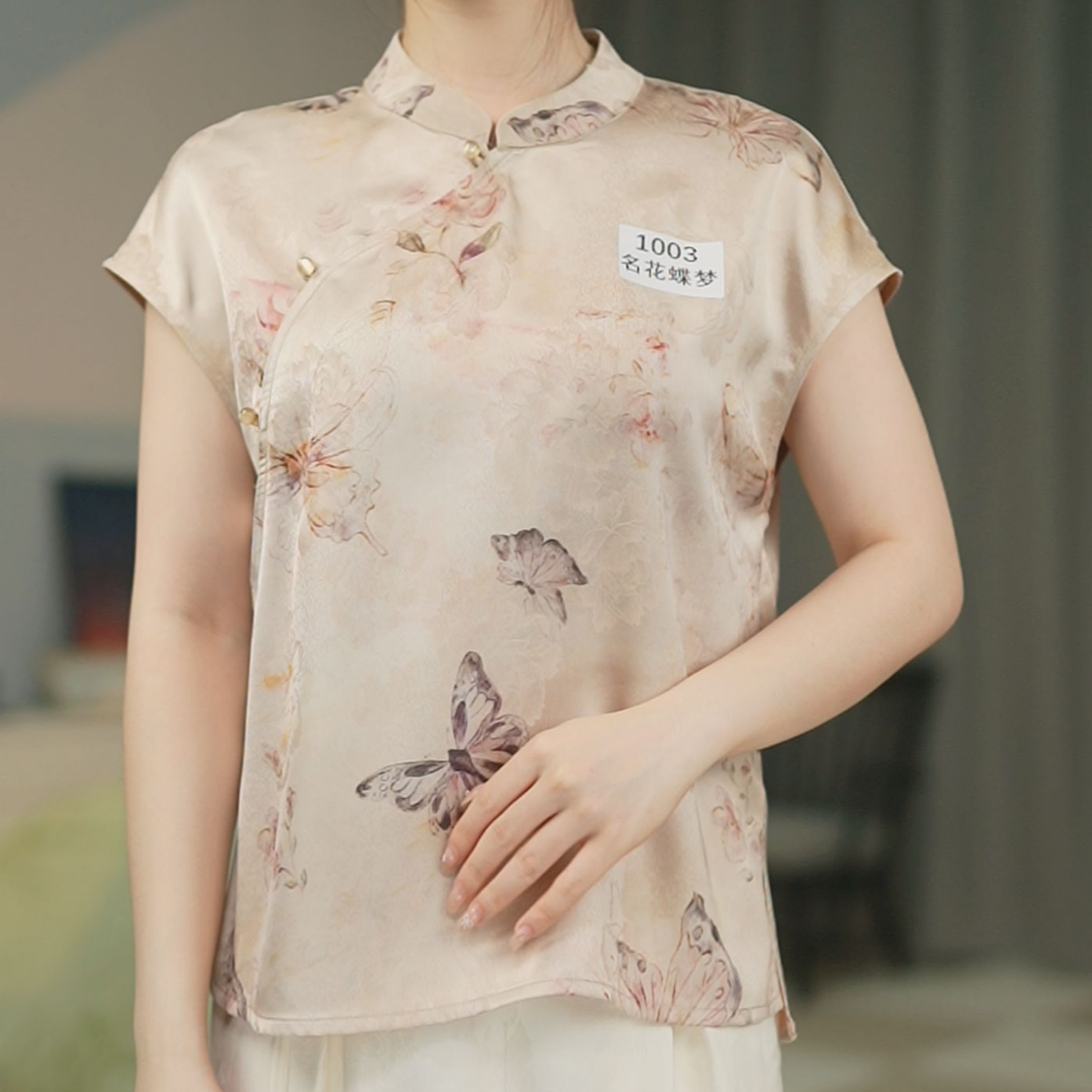 D【1003-名花蝶梦】改良版新中式国风复古修身开衫飞袖上衣-园园