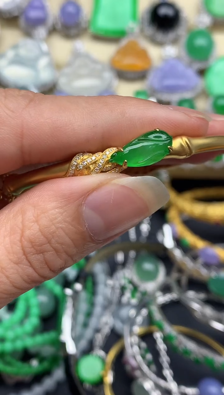 【闪购商品】翡翠手镯18K金镶嵌504-中国好珍宝