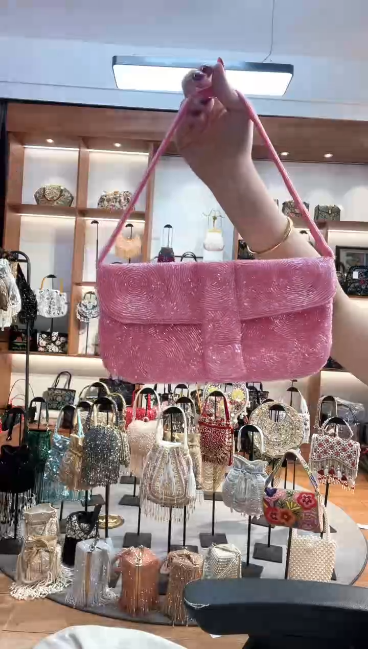 织物085手工珠珠包包腋下斜跨包手拿包手提晚宴包 