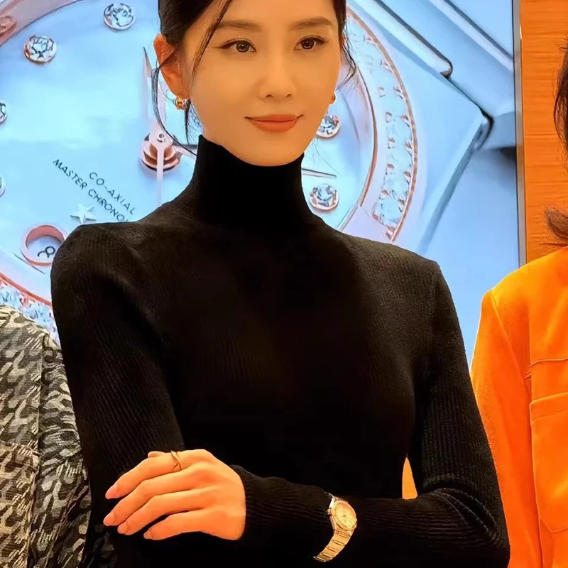 刘诗诗同款黑色高领毛衣女秋冬季2024新款打底衫内搭紧身加厚上衣