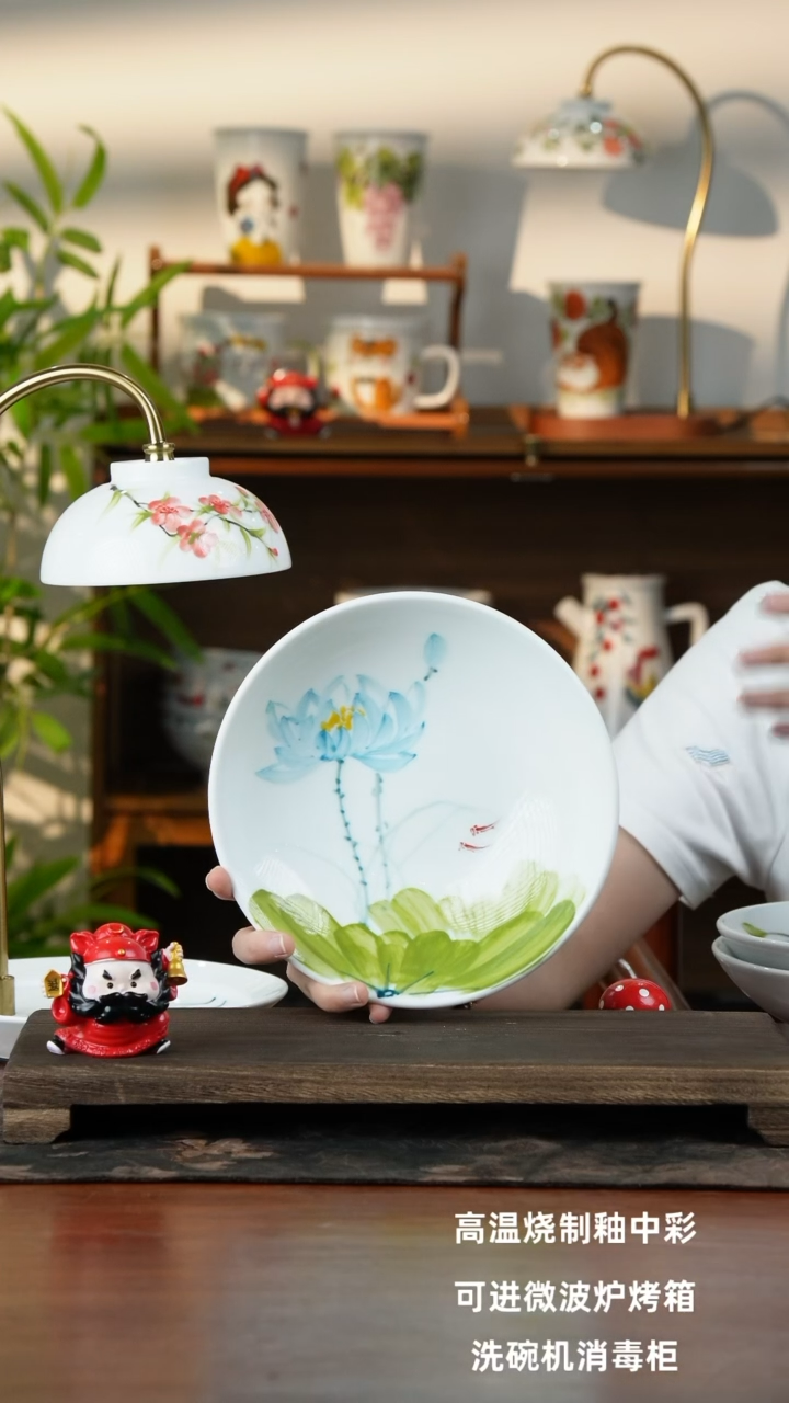瓷片景德镇手绘釉中彩（食品级）圆深盘
