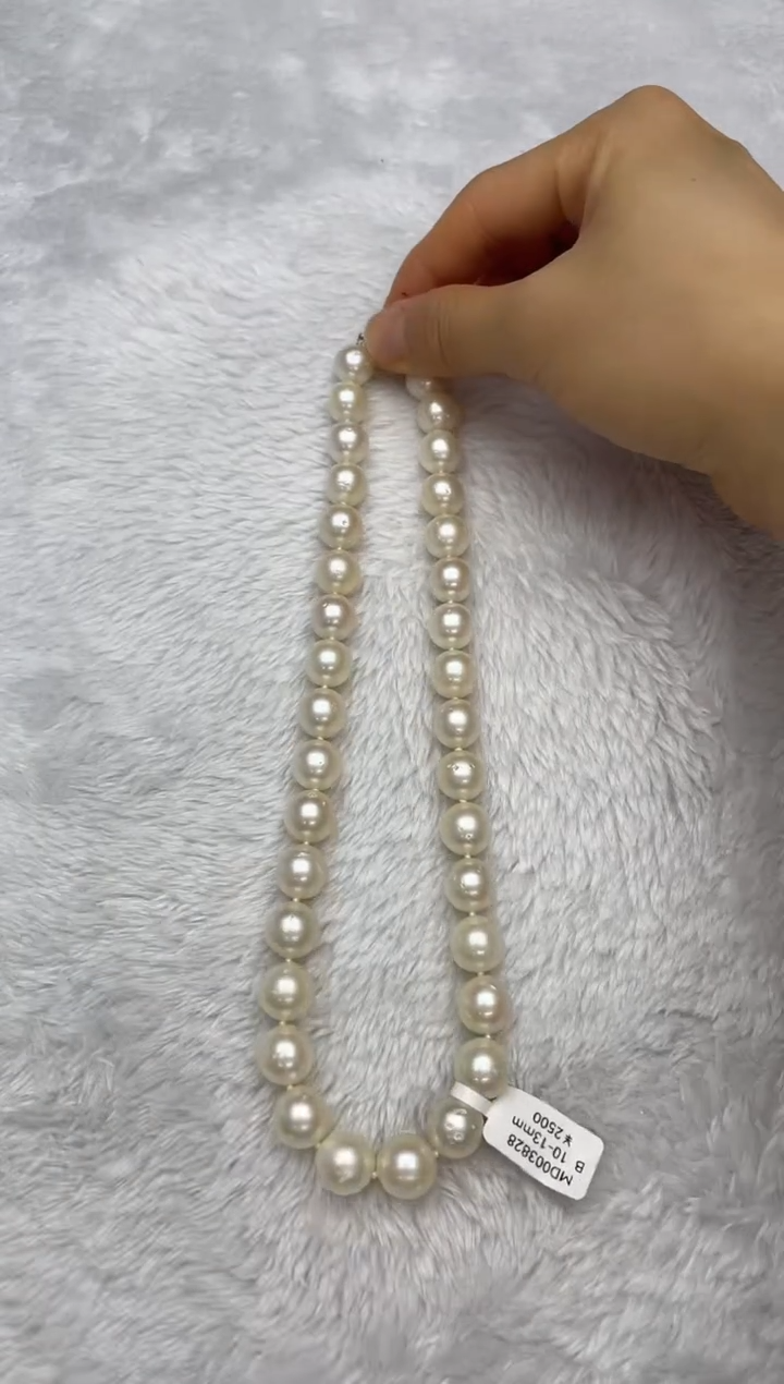项链银S925镶嵌海水珍珠澳白10-13mm