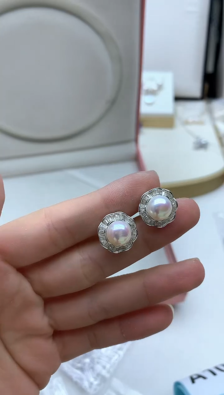 银S925镶嵌耳饰淡水珍珠1