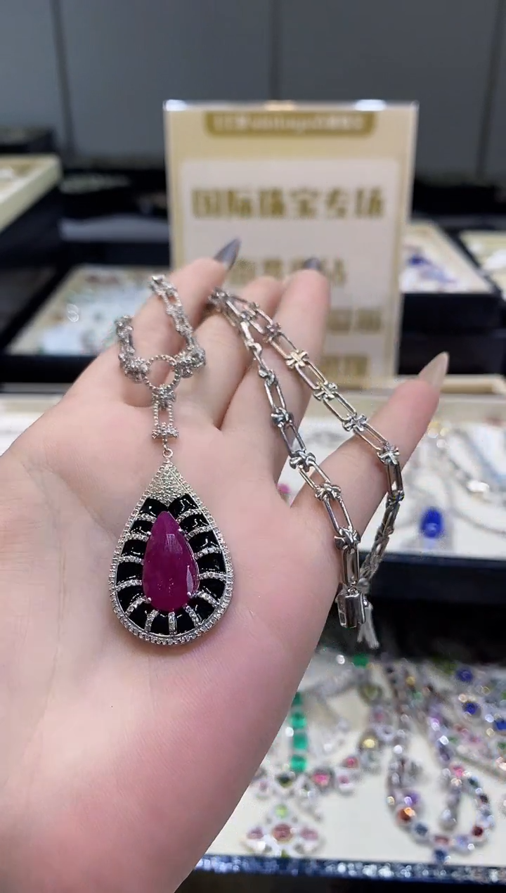 银S925镶嵌项链定制红宝石楚楚珠宝中古甄选不退换