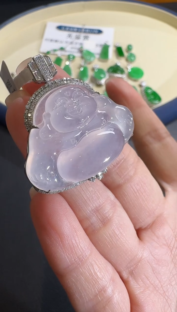 【闪购商品】翡翠吊坠(不含链)18K金镶嵌【源头工厂】钻石镶嵌