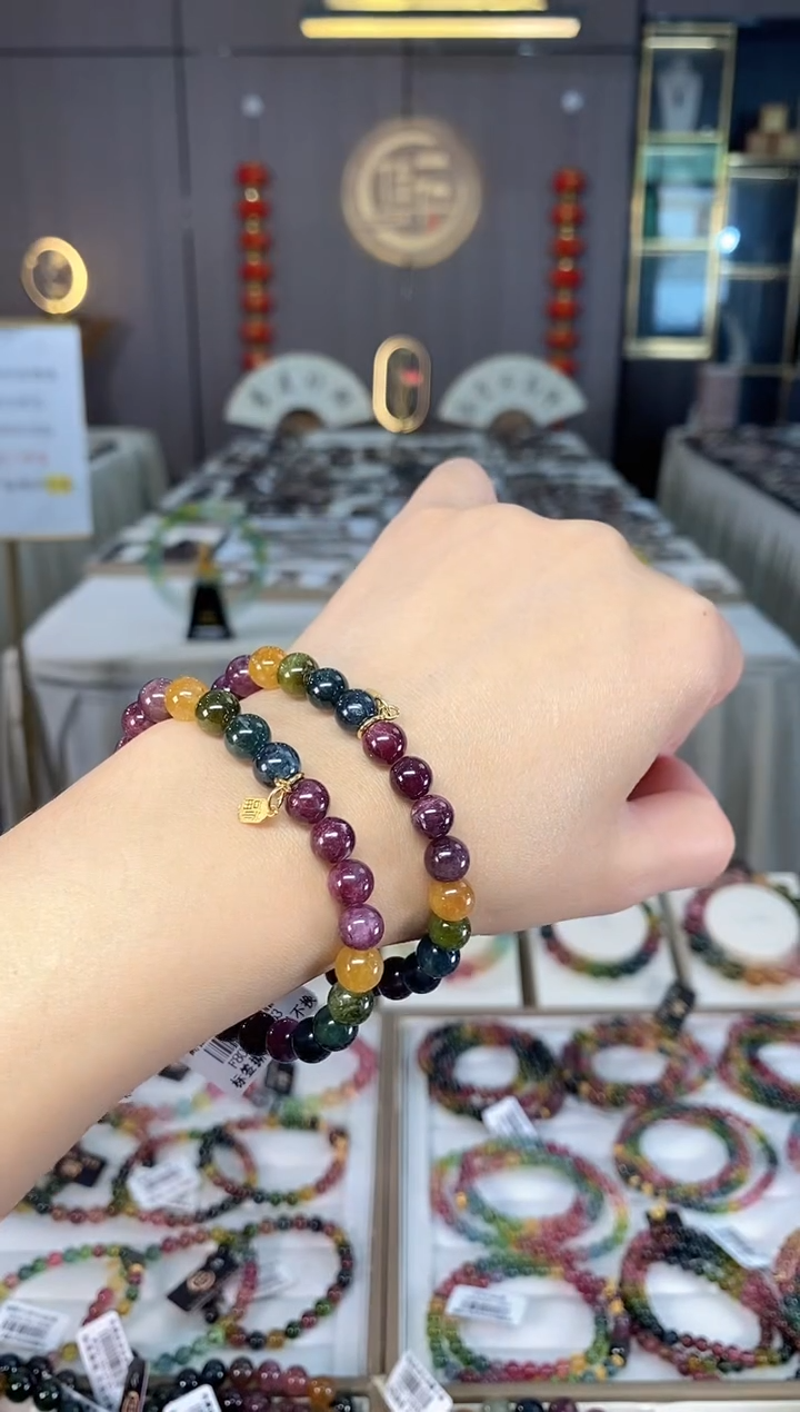 未镶嵌老矿碧玺彩虹单圈手串7mm+碧玺多样性发一条hon