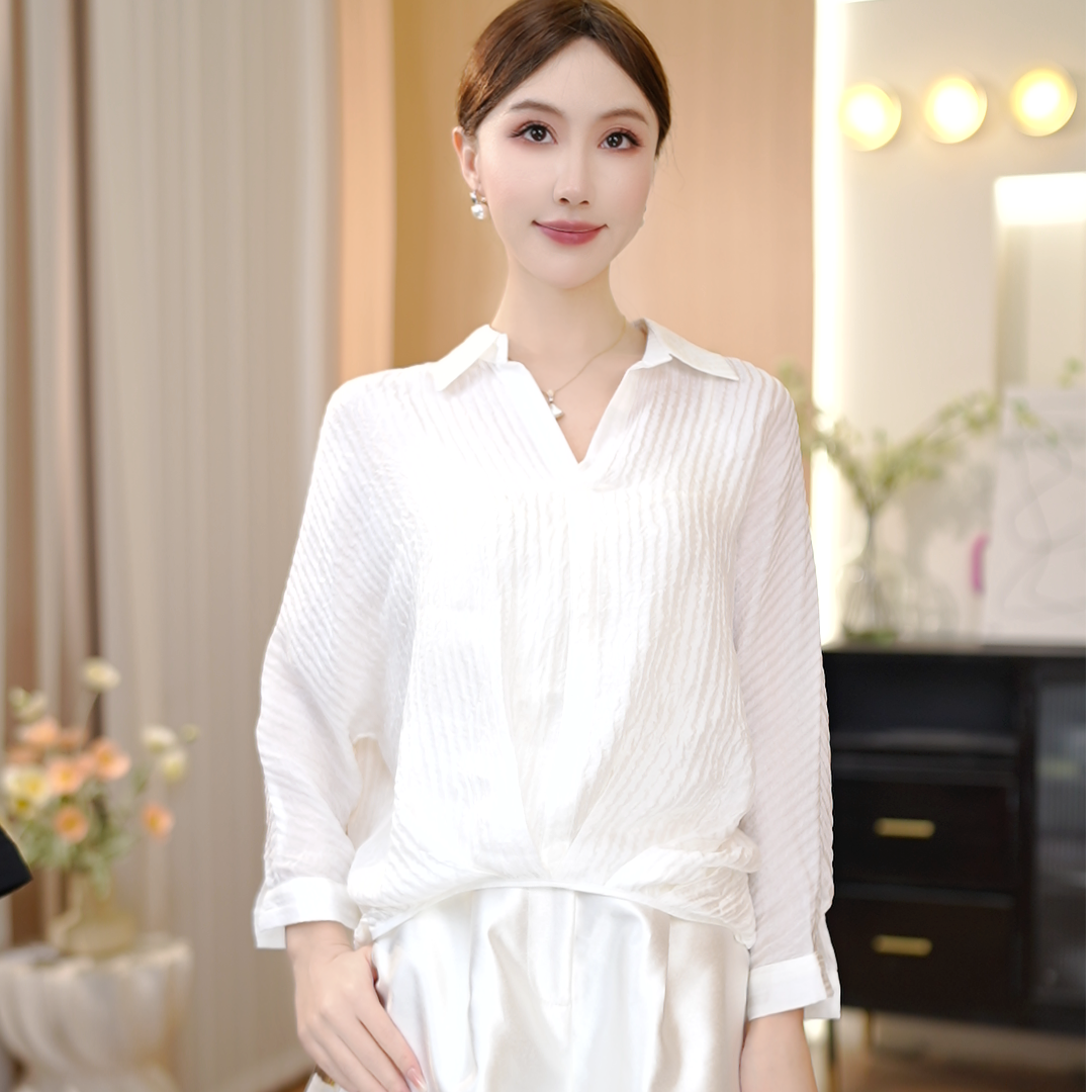 【Dushang】夏季新款时尚百搭褶皱真丝桑蚕丝上衣LXZ7945