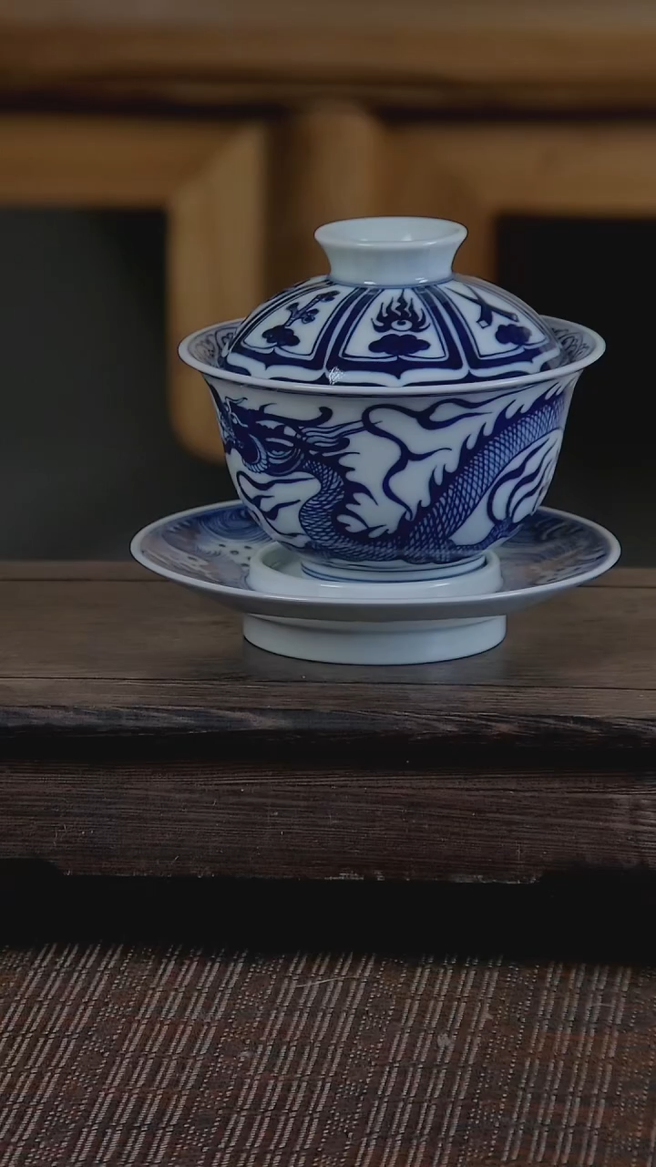【闪购商品】折葵非器手工手绘三才龙纹盖碗