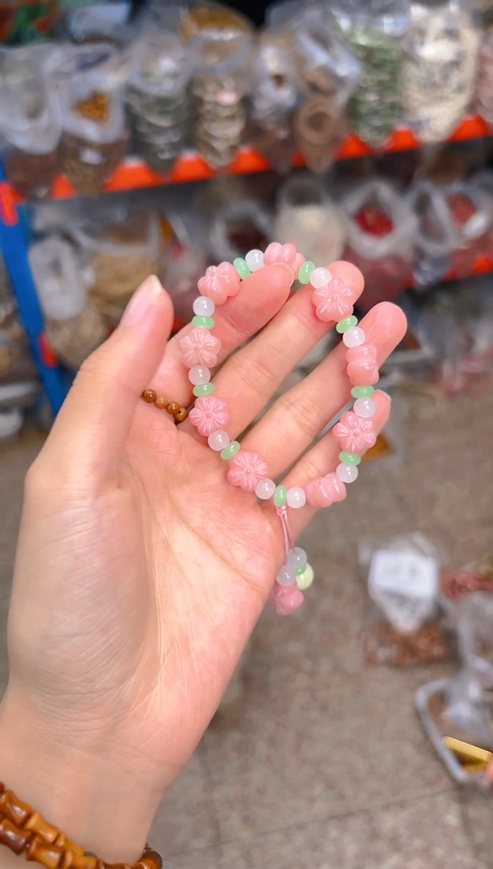 吊坠菩提根/象牙果粉色小桃花单圈