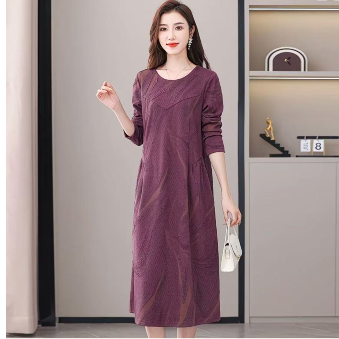 高弹力A字裙长袖气质名媛party风秋冬大码加厚连衣裙