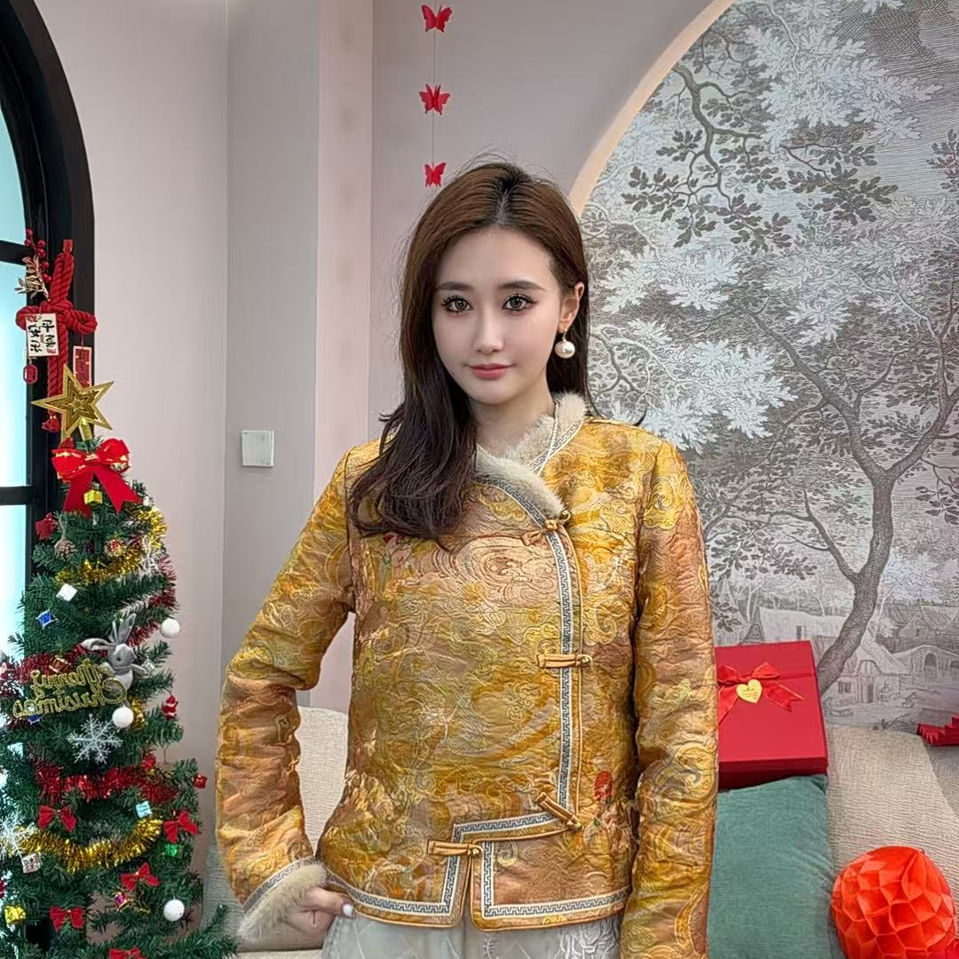 米乐家“秋冬新款新中式国风加棉女士长袖偏襟上衣19638Z