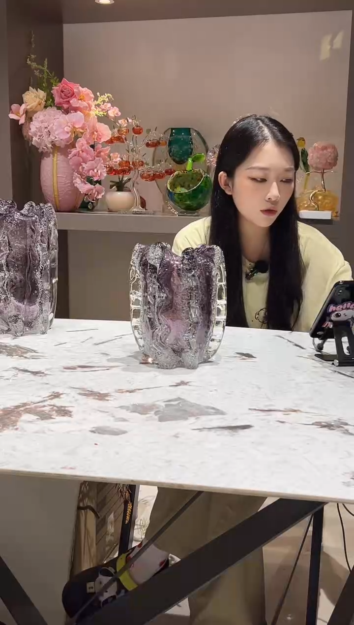 烟紫色气泡琉璃花瓶——小号矮款