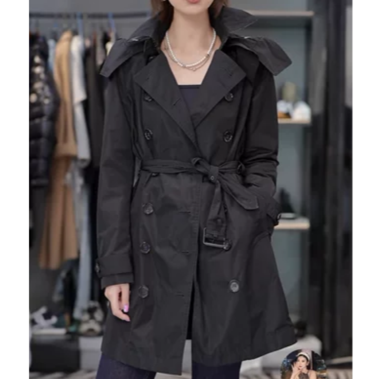 未使用 BURBERRY/博柏利 汤/P235603005/ 中长款连帽风衣 38码