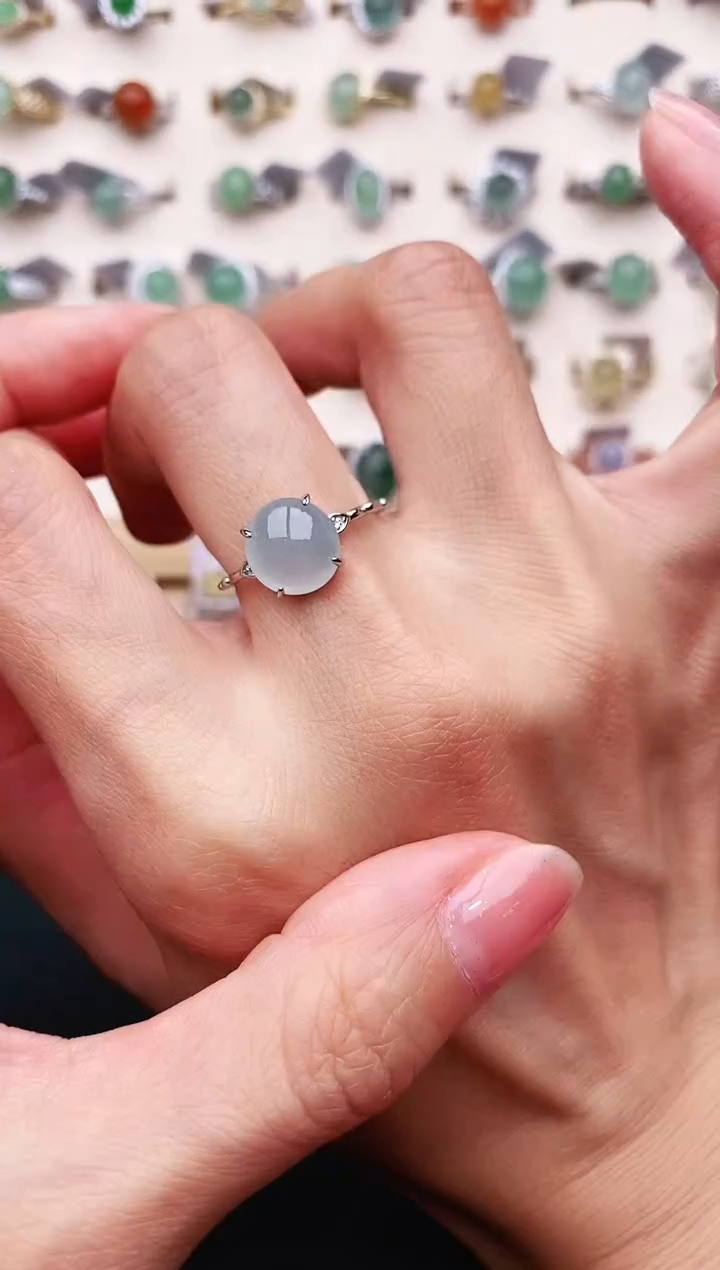 【闪购商品】翡翠戒指银S925镶嵌天然缅甸A货翡翠444   7-3