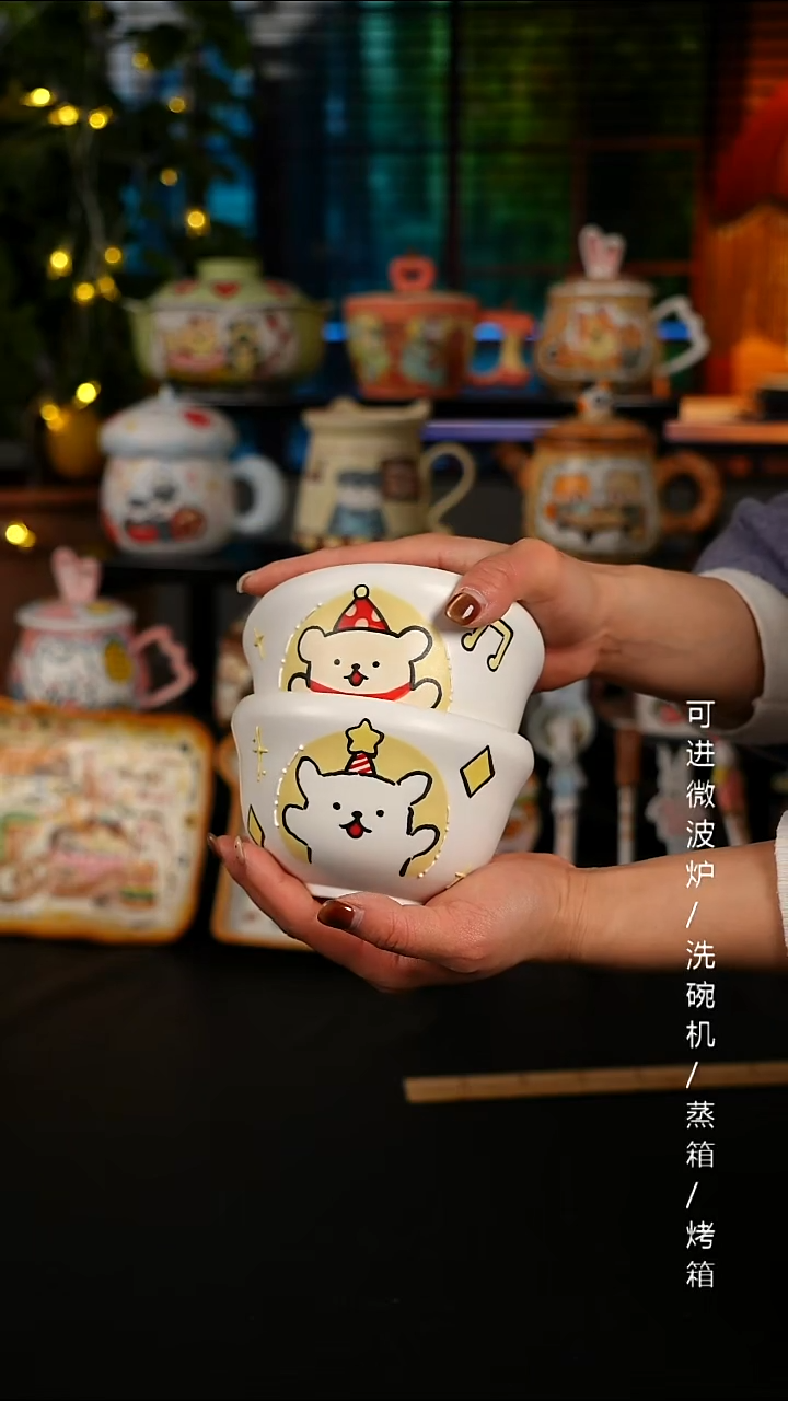 陶瓷无盖款景德镇高温釉下彩纯手绘创意瓷