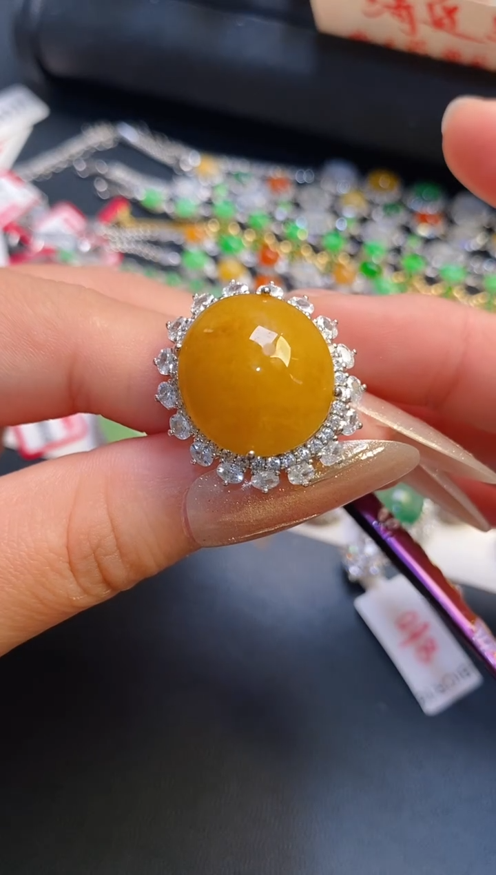 银S925镶嵌戒指翡翠天然