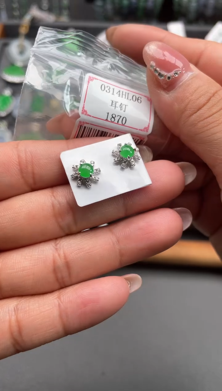 【闪购商品】翡翠银S925镶嵌耳饰0314HL06