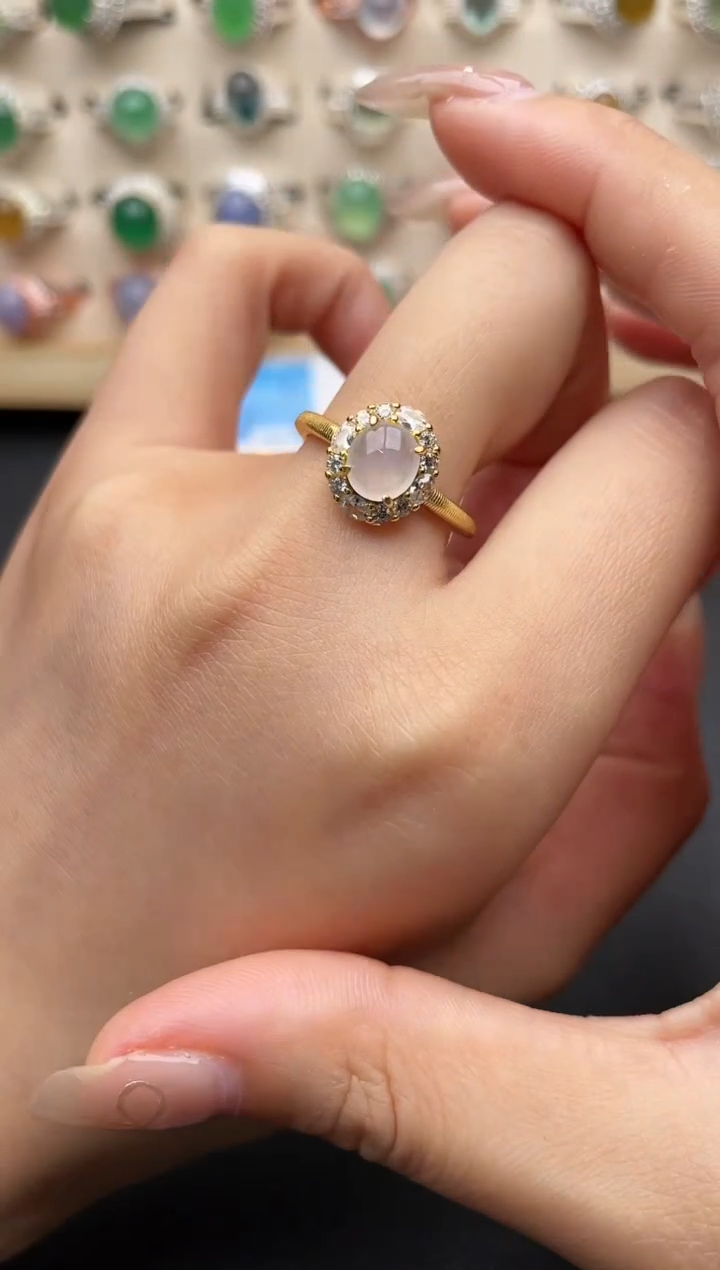 【闪购商品】翡翠银S925镶嵌戒指一物一证一礼盒