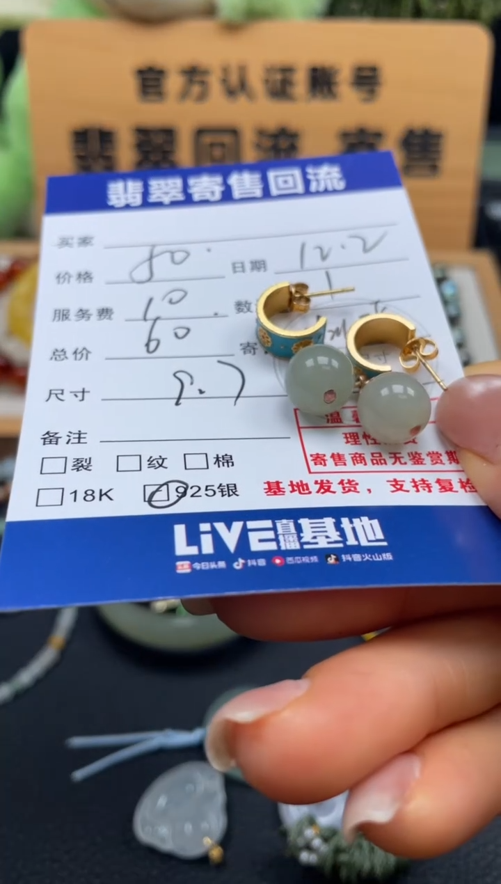 银S925镶嵌和田玉耳饰10151294