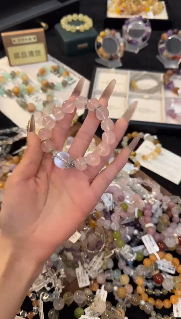合金手链水晶粉水晶手链x755