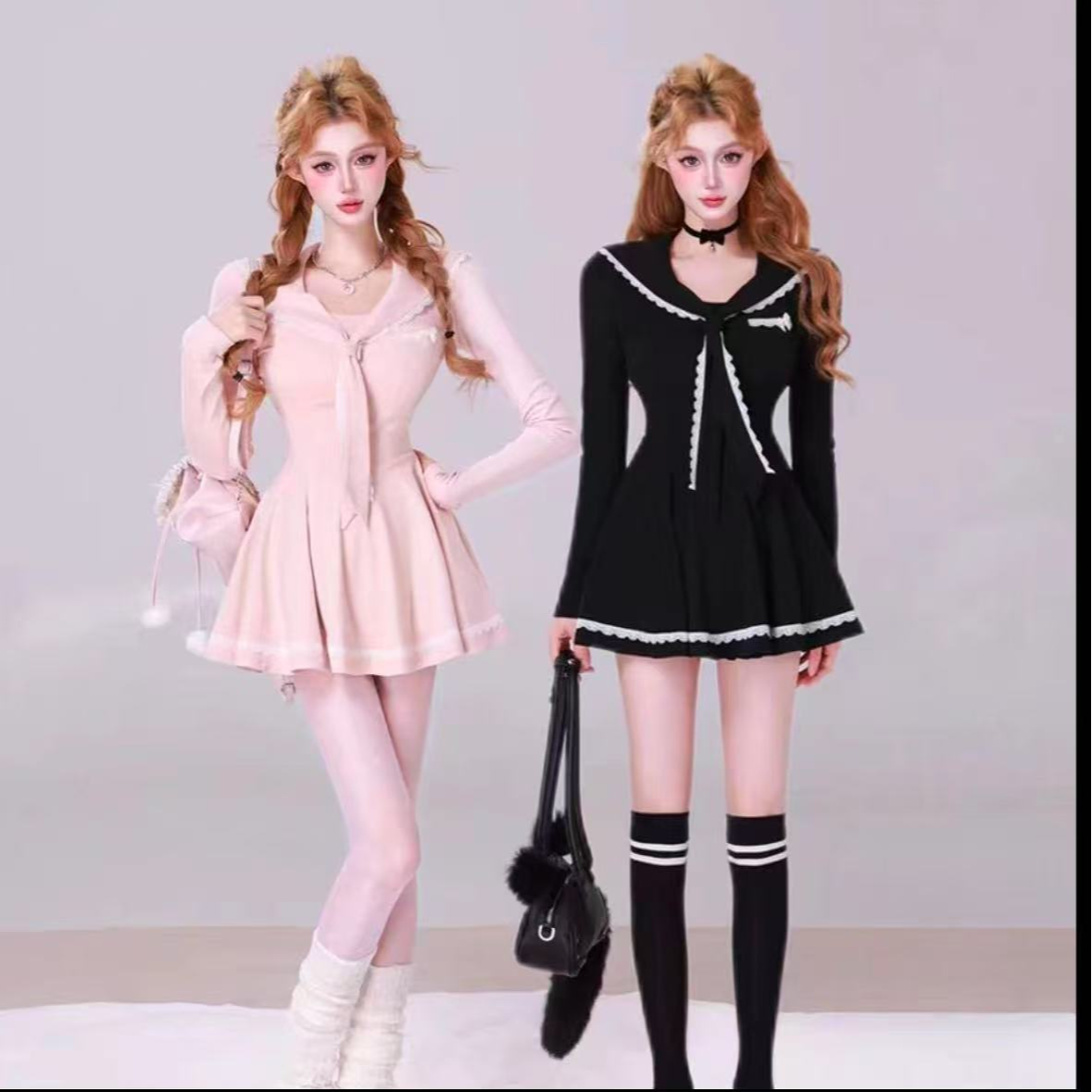 胖mm大码裙子海军领百褶裙A字裙制服学生短款公主韩版连衣裙88008