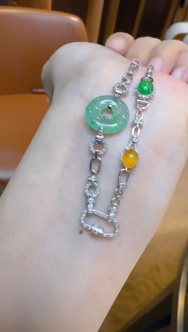 翡翠18K金镶嵌套链多样性团购发一件