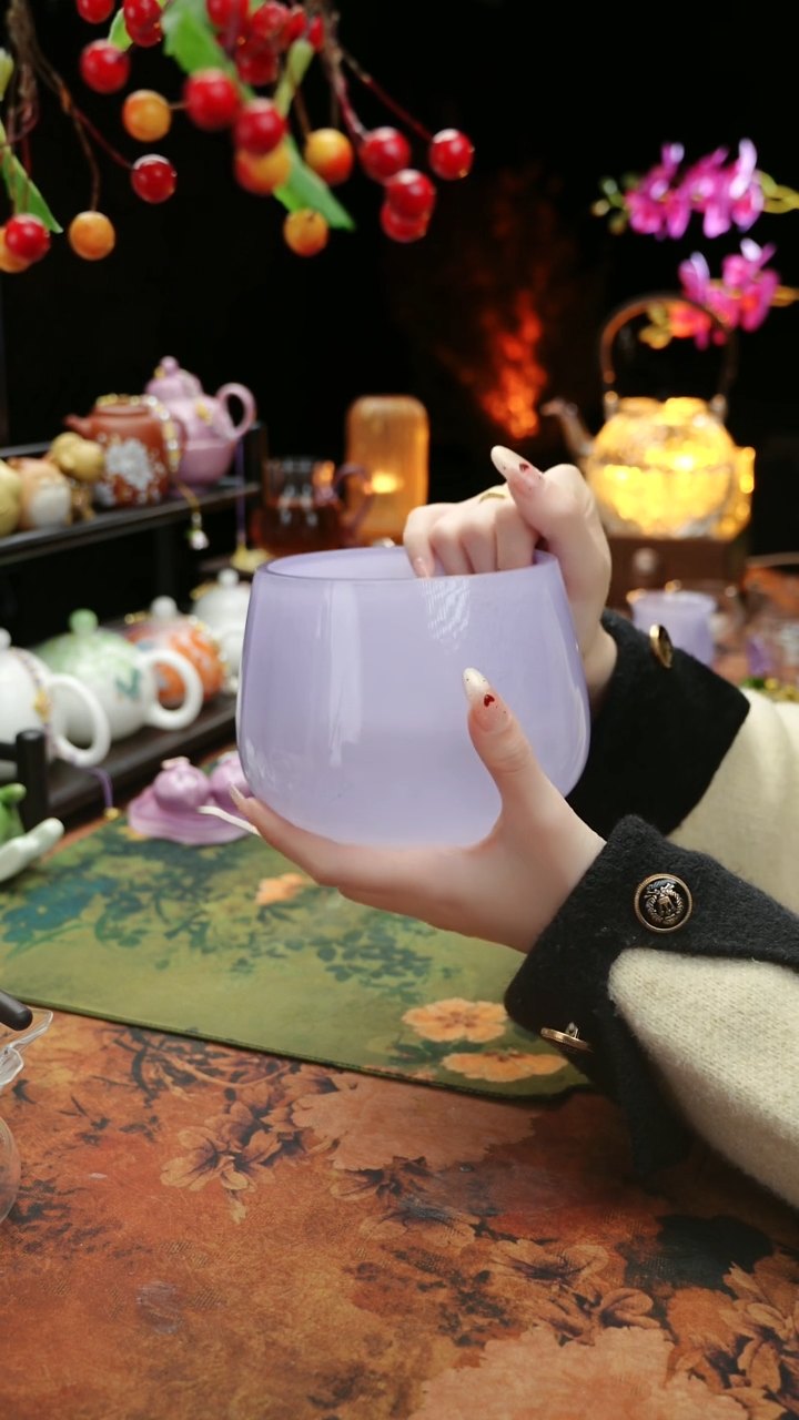 【闪购商品】紫色水晶玻璃茶渣缸建水
