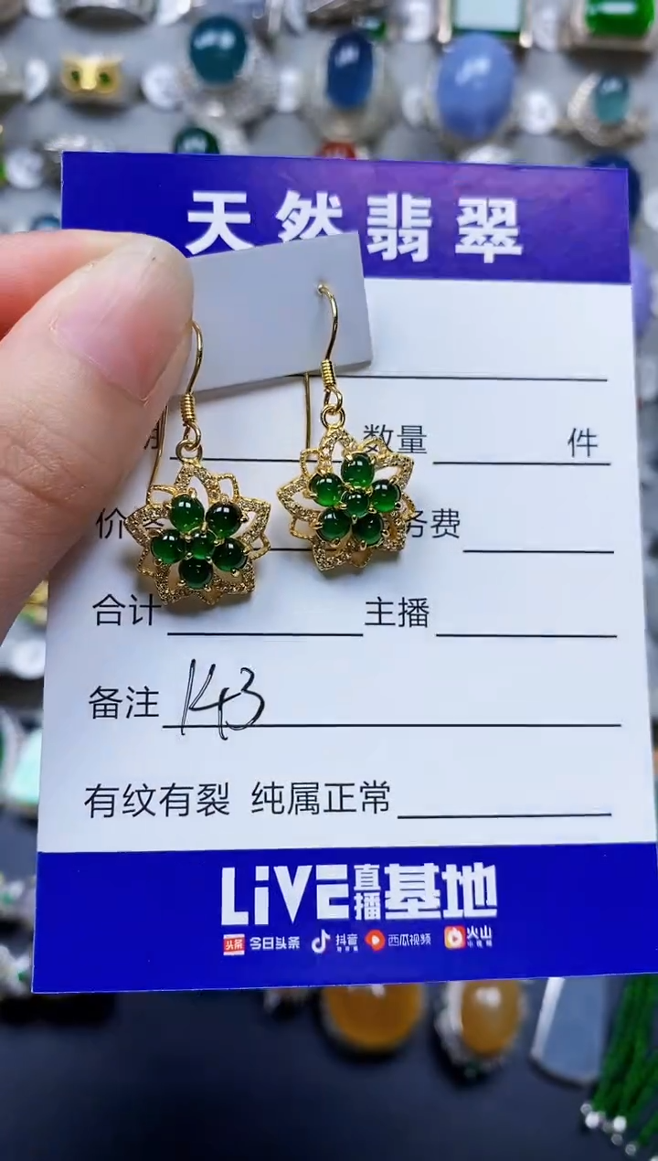 翡翠银S925镶嵌耳饰0143
