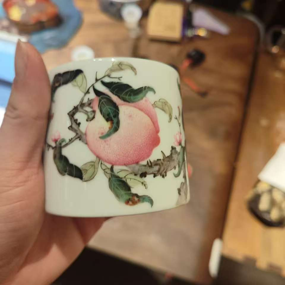 【器不朽】元煦窑-粉彩国画三桃直口杯