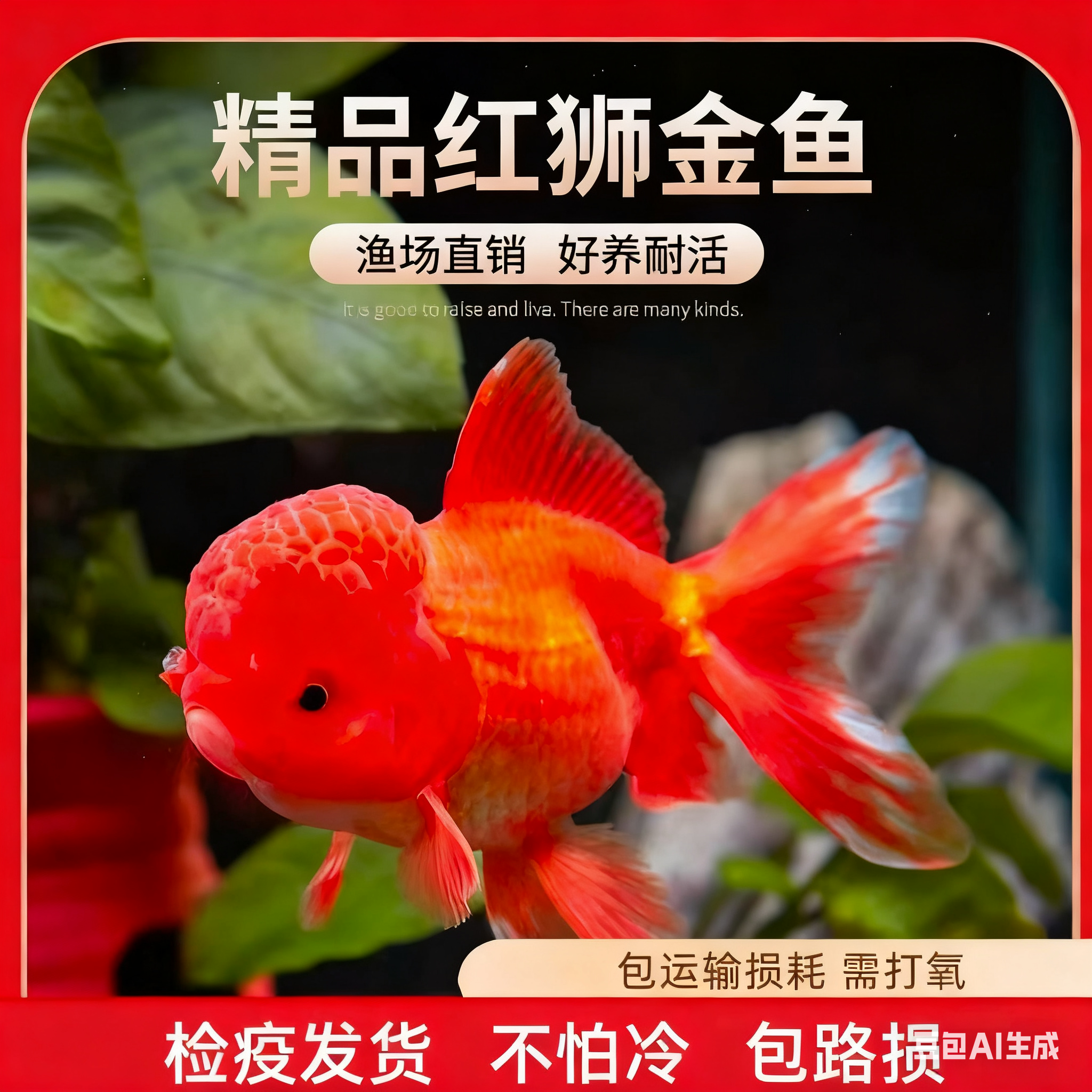 大尺寸红国狮鸿运当头蝶尾黑龙睛国粹金鱼冷水观赏鱼好养耐活