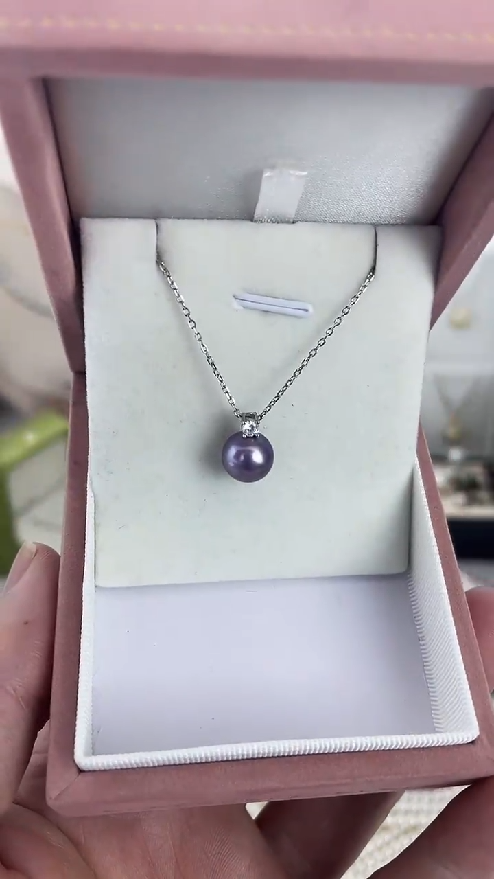 颈饰银S925镶嵌淡水珍珠08天然珍珠极光薰衣草紫吊坠9-10
