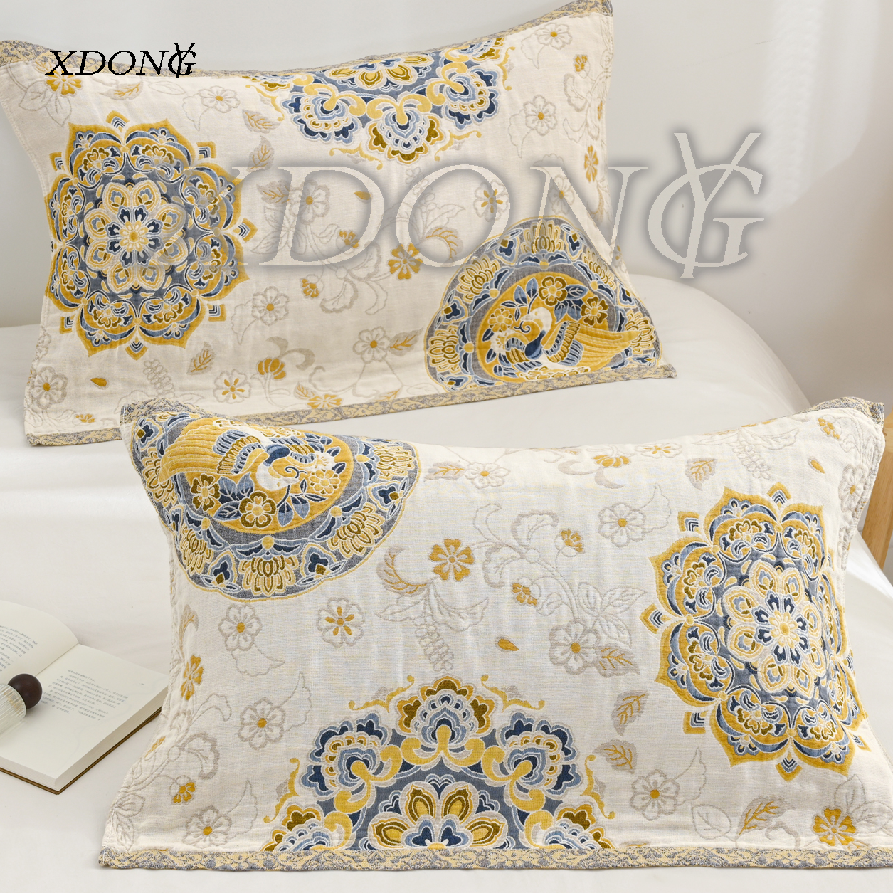 XDONGY（冬云家纺）高定52*78锦绣  鸳鸯花 枕巾一对装