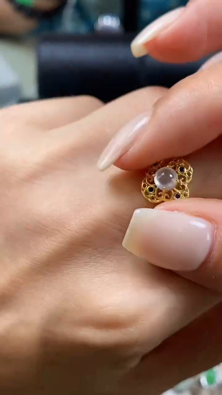 翡翠戒指银S925镀金镶嵌1159