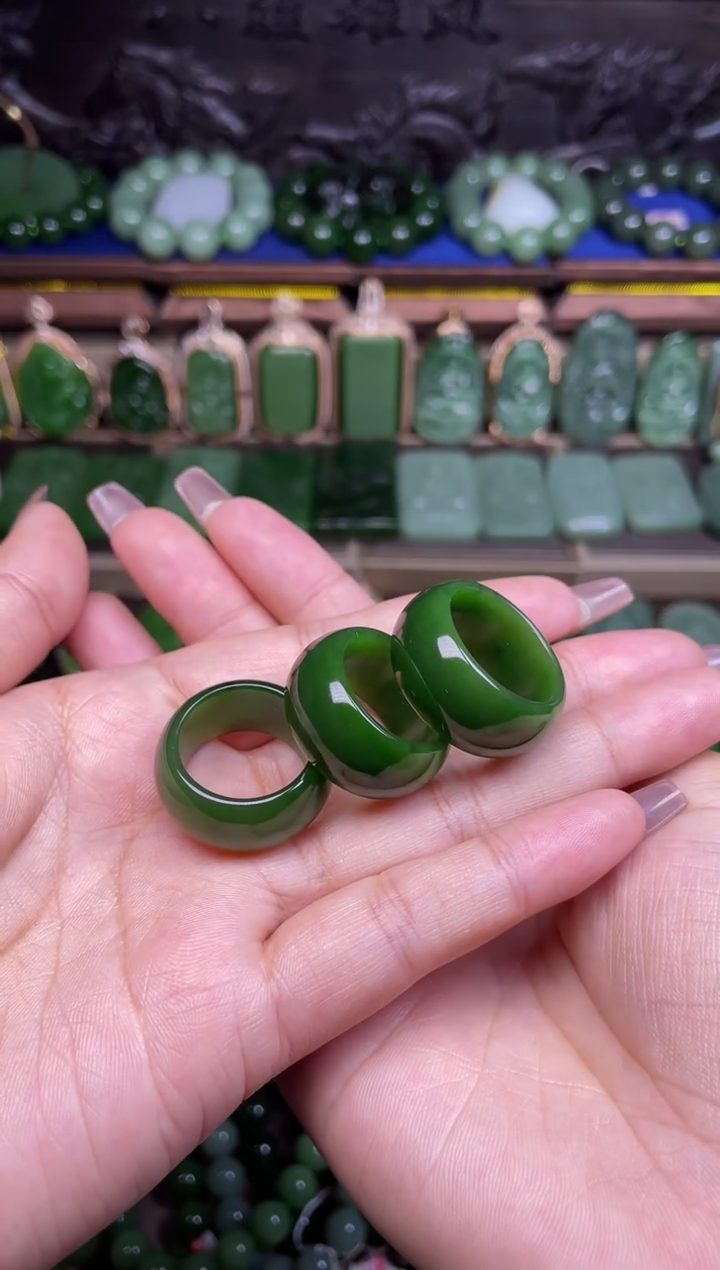 【闪购商品】和田玉（碧玉）扳指18+20圈【多样性发一个】未镶嵌菠菜绿