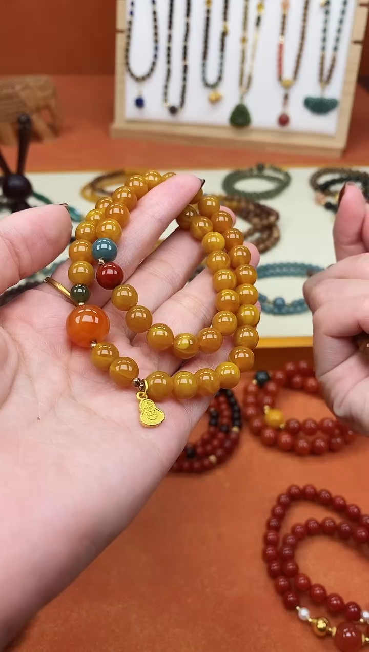 手链蜜蜡未镶嵌08老蜡双圈精美手串