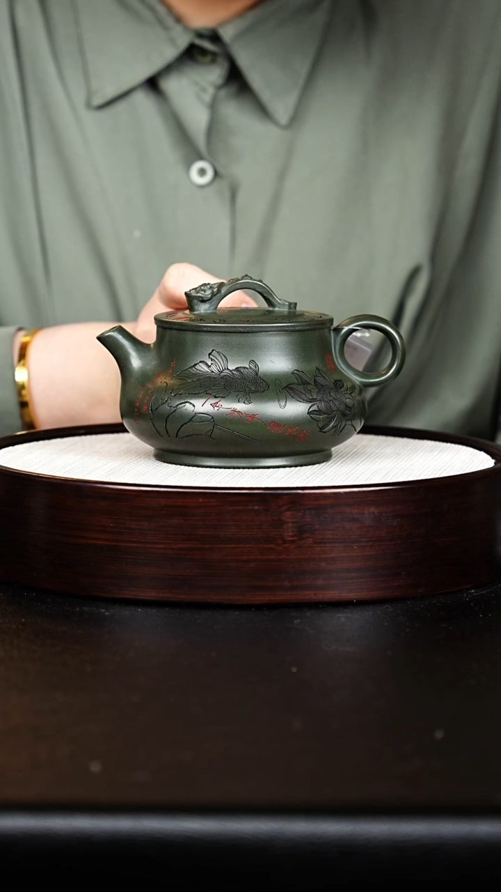 茶壶紫砂事事如意 绿泥