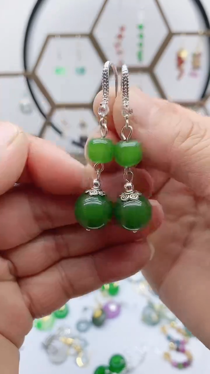 未镶嵌石英质玉（天山翠）耳饰189