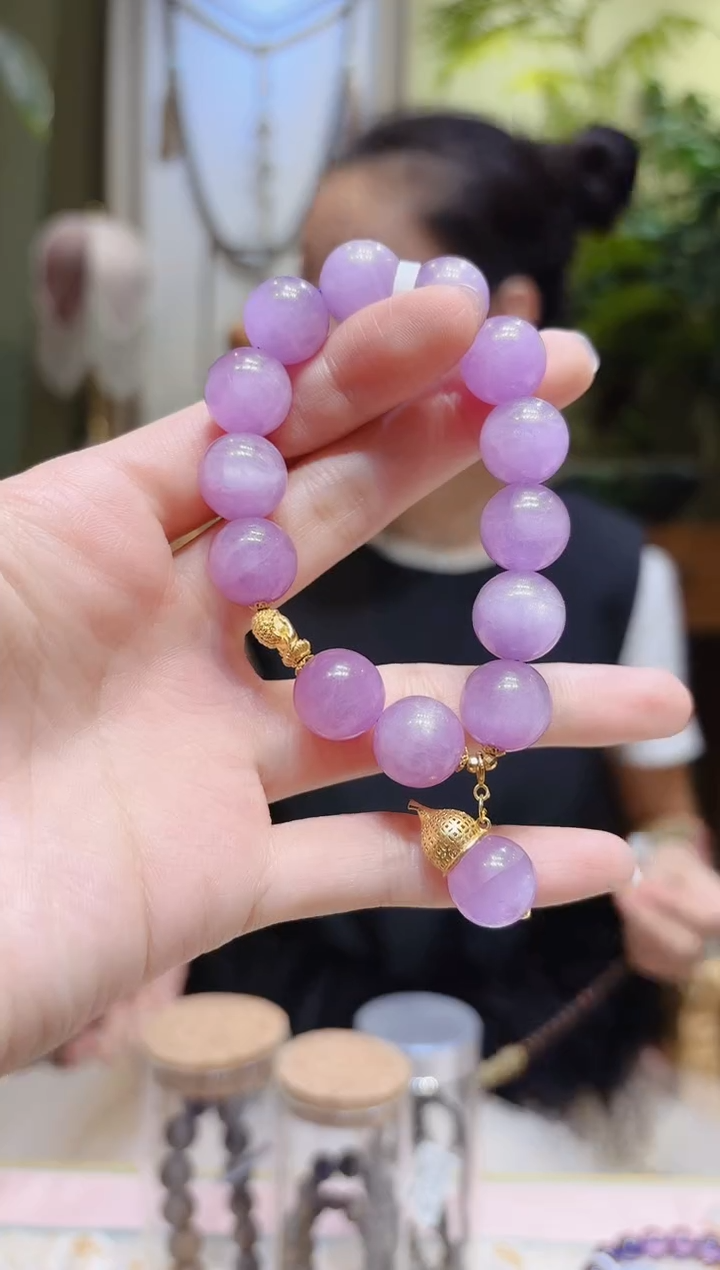 【闪购商品】锂辉石手串18K金镶嵌单珠葫芦造型紫锂辉手串