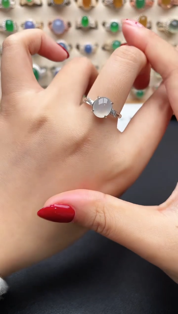 银S925镶嵌戒指翡翠一物一证一礼盒