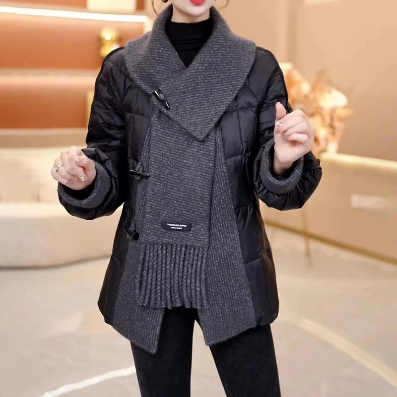 2024冬季新款妈妈装棉服外套时尚洋气围巾棉衣女流行爆款外套棉袄