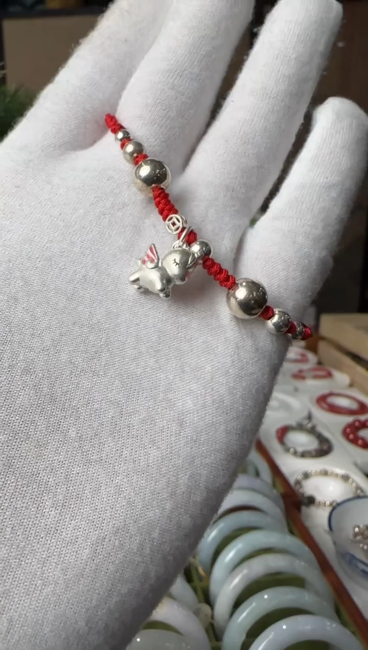 足银镀金镶嵌手链翡翠银马手绳