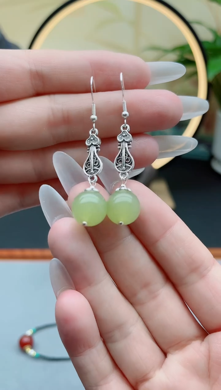 东陵石银S925镶嵌耳饰6233