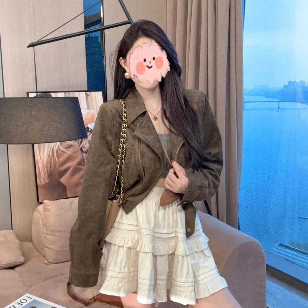 时尚复古港风宽松型女秋季设计师翻领短外套