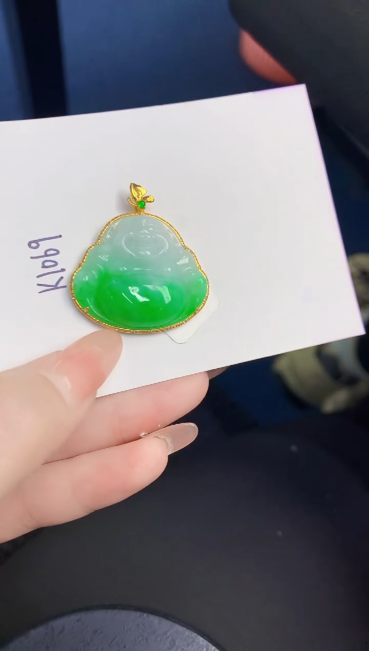 颈饰18K金镶嵌翡翠缅甸天然翡翠A货