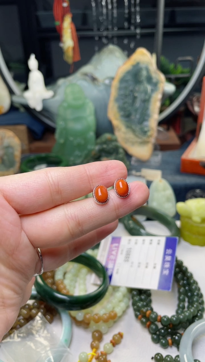 【闪购商品】南红玛瑙耳饰银S925镶嵌158